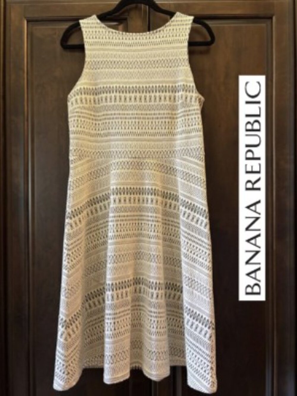 Ivory & Black Patterned A line Midi Dress